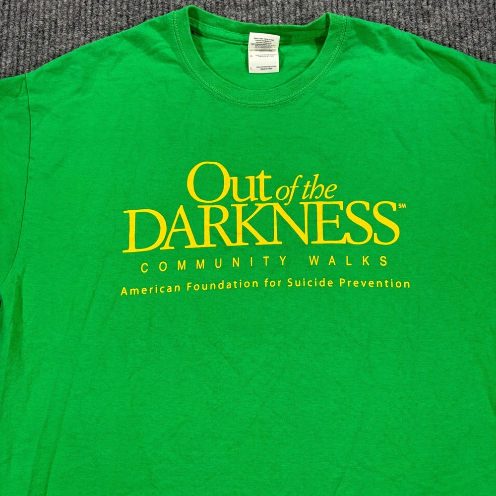 Gildan T-Shirt Mens Large Green Out of the Darkness AFSP Graphic Tee